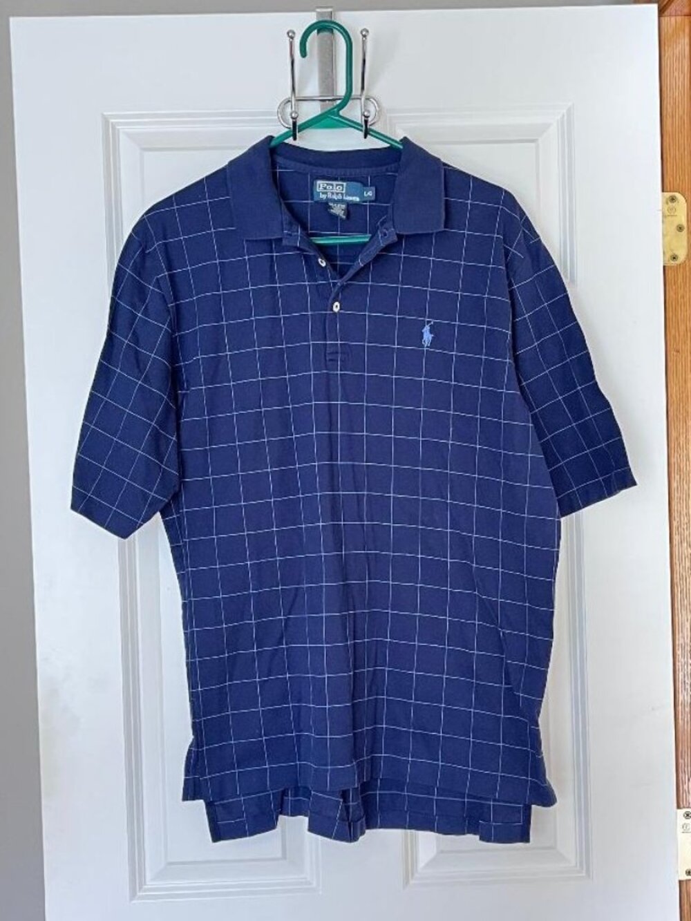 Polo Ralph Lauren Polo Golf Shirt Men's Large Blue Grid Check L Collar
